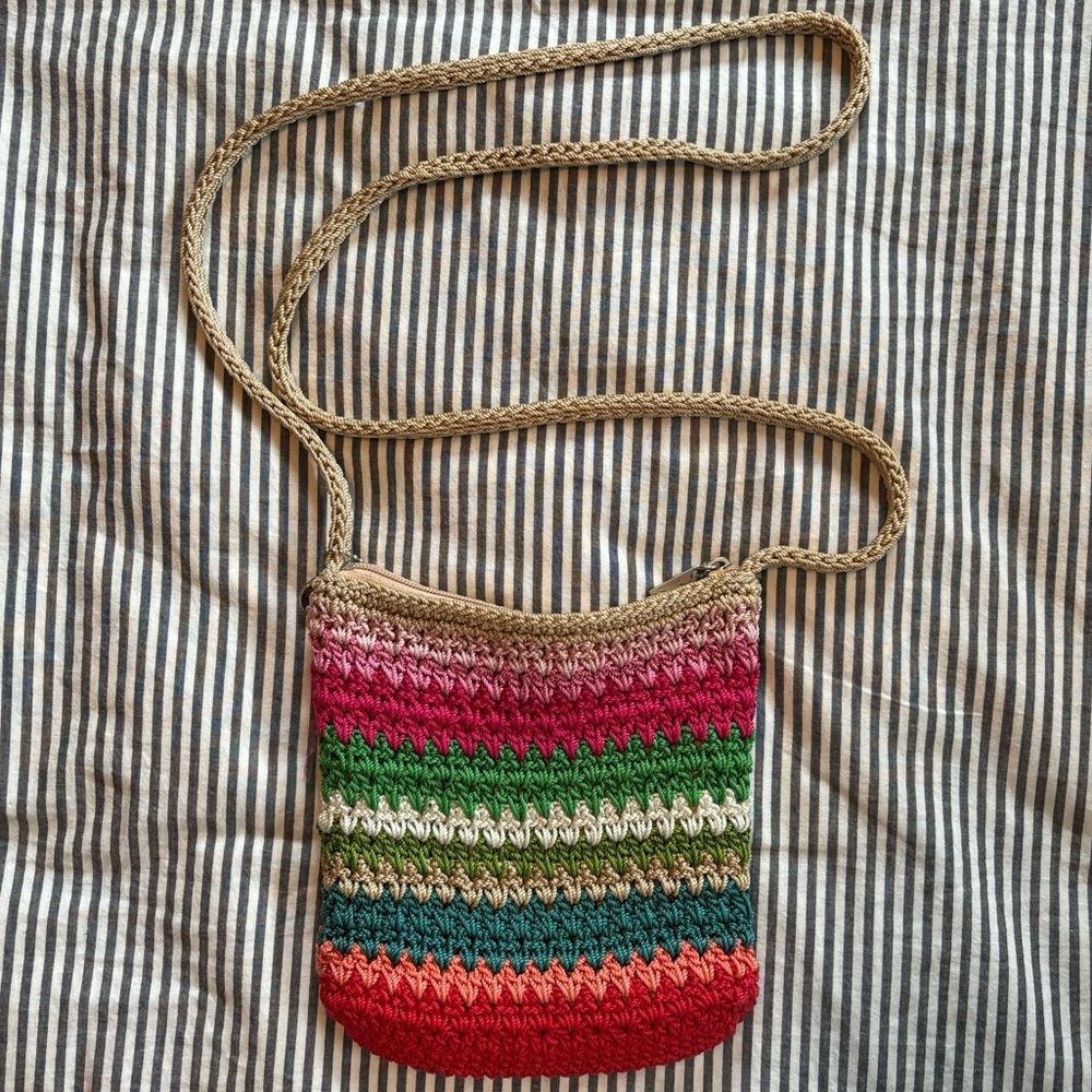 The Sak Multi Colored Rainbow Striped Crochet Purse